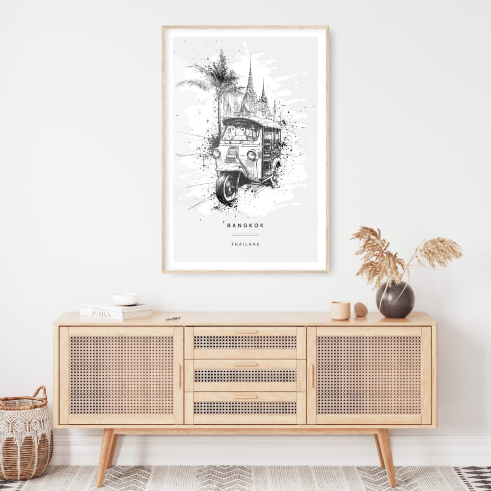 Thailand Tuk Tuk Line Drawing Art Print - Shelf - Portrait Thailand Tuk Tuk Line Drawing Art Print - Shelf - Portrait
