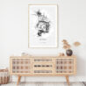 Thailand Tuk Tuk Line Drawing Art Print - Shelf - Portrait