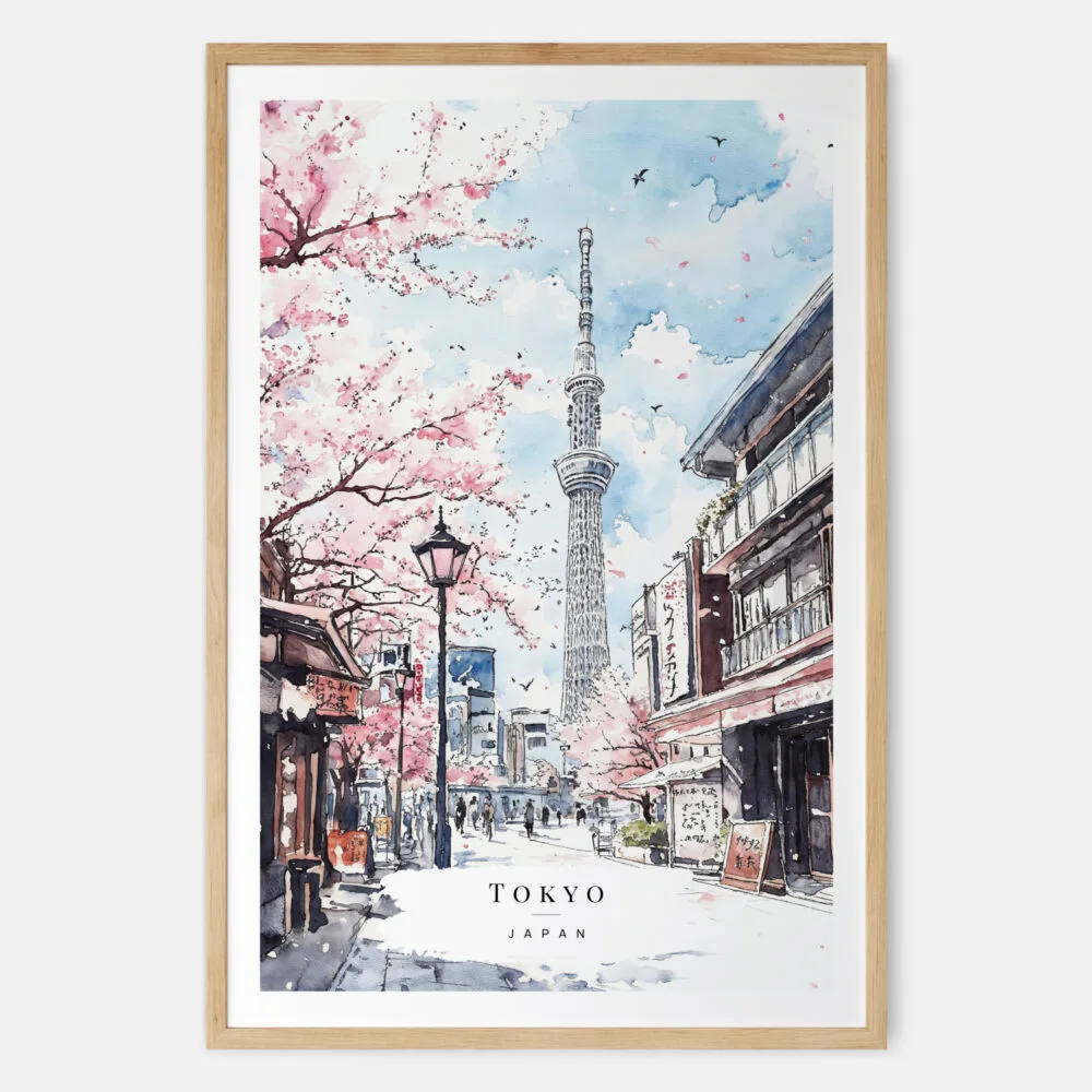 Tokyo Skytree Watercolor Art Print - Main - Wood Frame Tokyo Skytree Watercolor Art Print - Main - Wood Frame