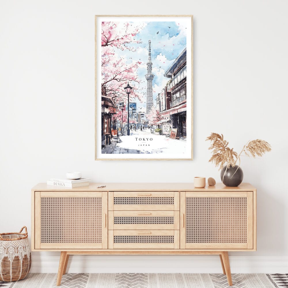 Tokyo Skytree Watercolor Art Print - Shelf - Portrait Tokyo Skytree Watercolor Art Print - Shelf - Portrait