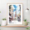 Tokyo Watercolor Art Print with Tokyo Tower Art Print on shelf