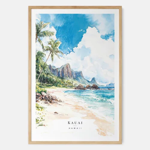Tropical Kauai Watercolor Art Print - Main - Wood Frame