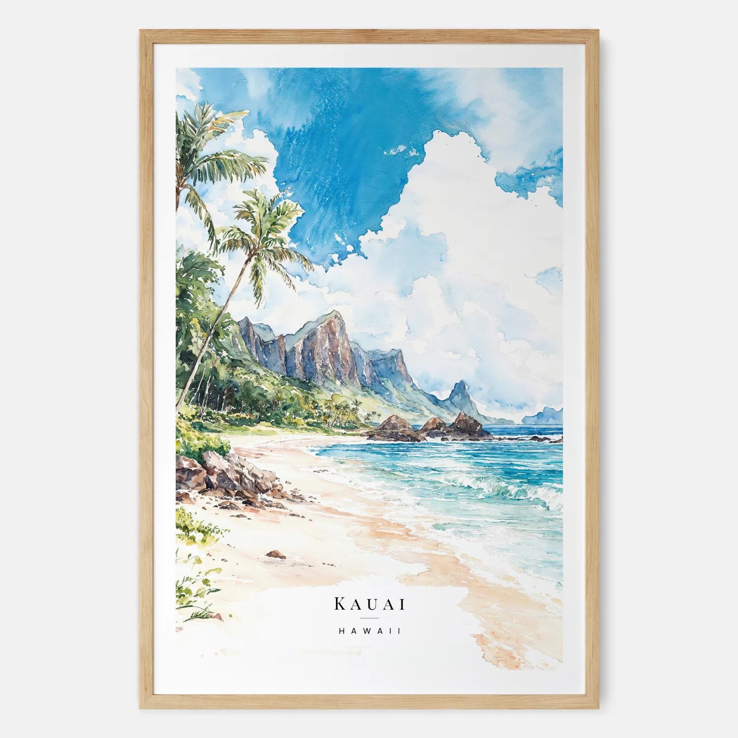 Kauai Watercolor Illustration  - Artistic Hawaiian Coastline Art Print