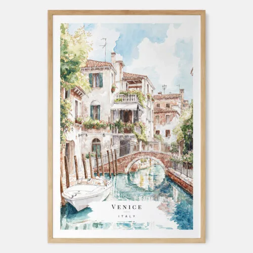 Venice Canal Watercolor Art Print - Main - Wood Frame