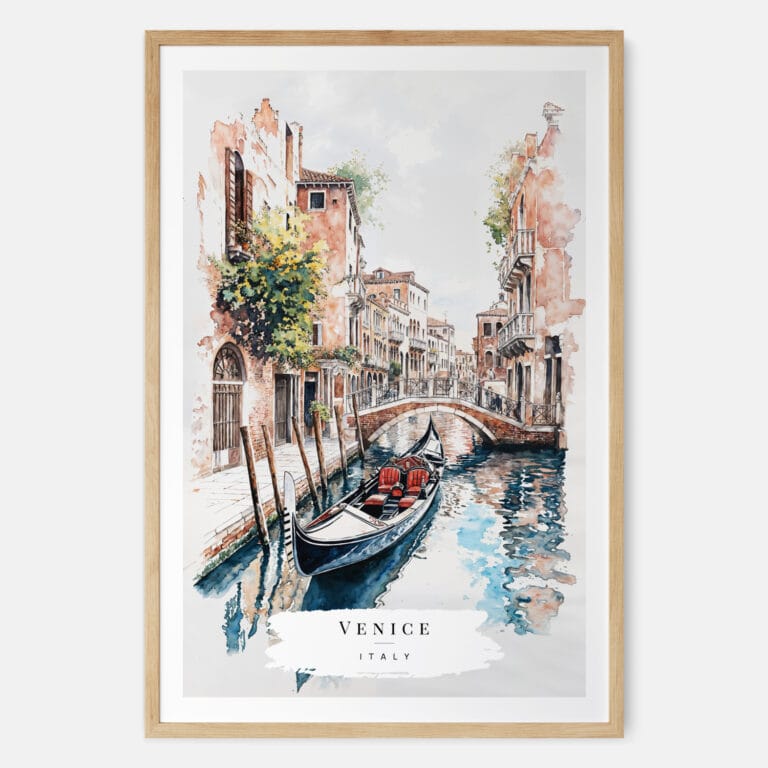 Venice Gondola Watercolor Painting Art Print - Main - Wood Frame