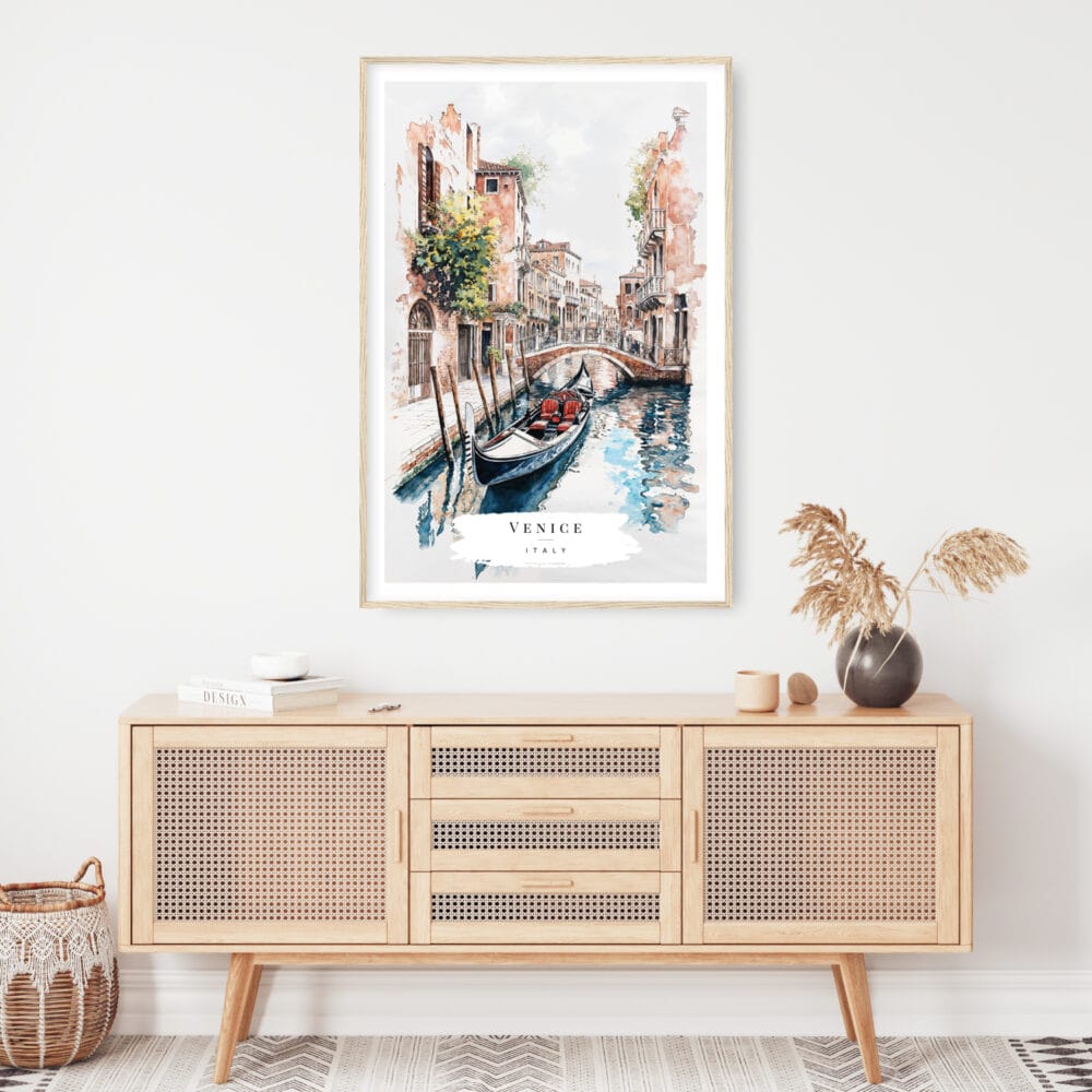 Venice Gondola Watercolor Painting Art Print - Shelf - Portrait Venice Gondola Watercolor Painting Art Print - Shelf - Portrait