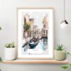 Venice Gondola Watercolor Painting Art Print on shelf