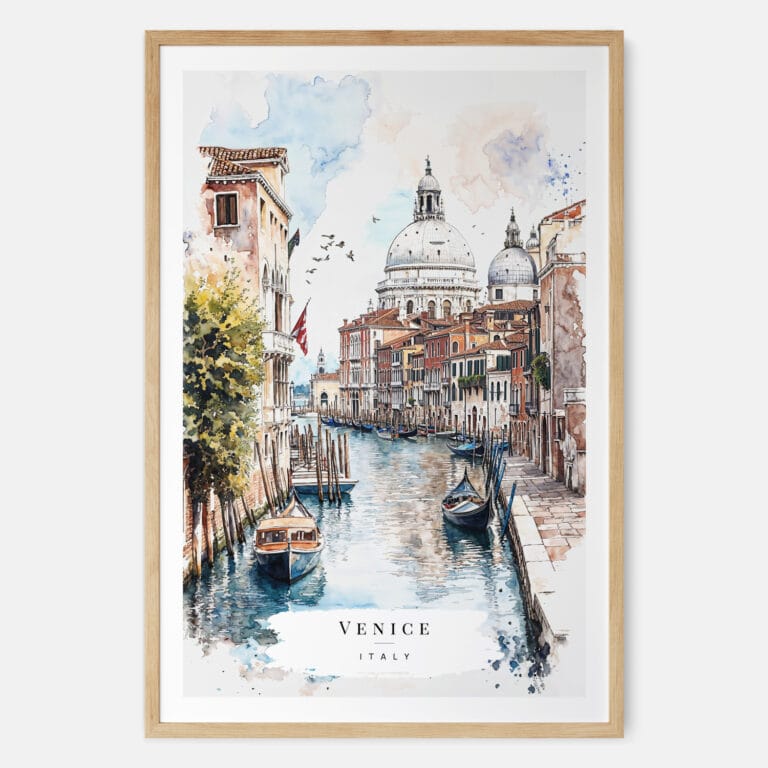 Venice Italy Watercolor Art Print - Main - Wood Frame