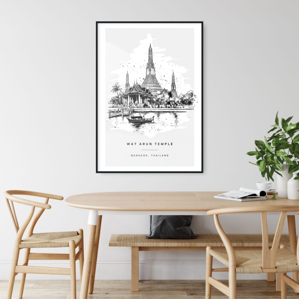 Wat Arun Line Drawing Art Print - Kitchen Wall Art - Portrait Wat Arun Line Drawing Art Print - Kitchen Wall Art - Portrait