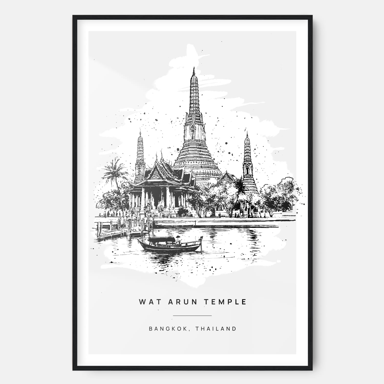 Wat Arun Temple of Dawn Line Drawing – Art Print