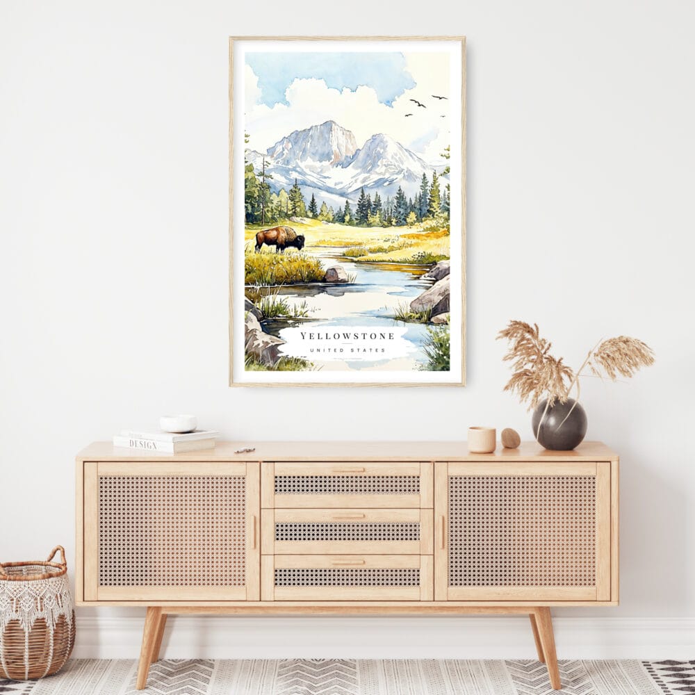 Yellowstone Bison Watercolor Art Print - Shelf - Portrait Yellowstone Bison Watercolor Art Print - Shelf - Portrait