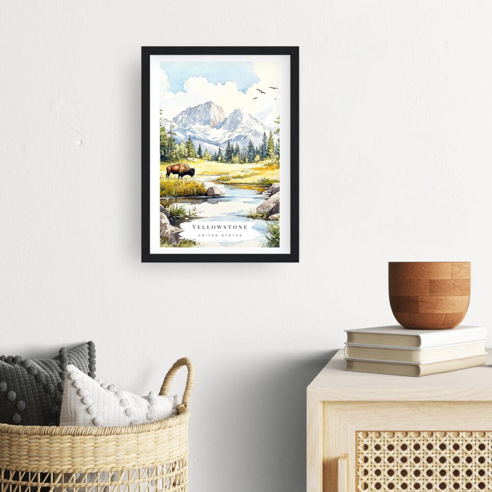 Yellowstone Bison Watercolor Wall Art - Hallway - Portrait Yellowstone Bison Watercolor Wall Art - Hallway - Portrait