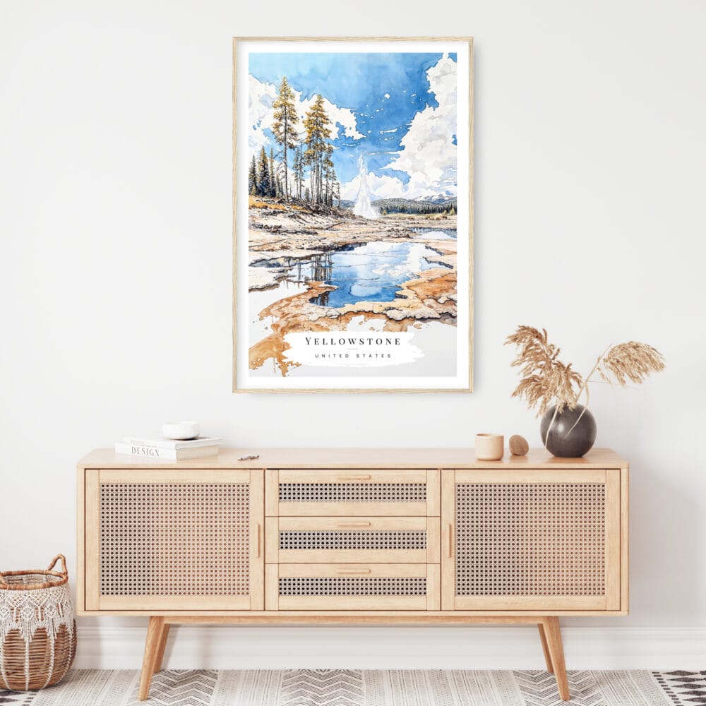 Yellowstone Geyser Watercolor Art Print - Shelf - Portrait Yellowstone Geyser Watercolor Art Print - Shelf - Portrait