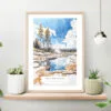 Yellowstone Geyser Watercolor Art Print on shelf