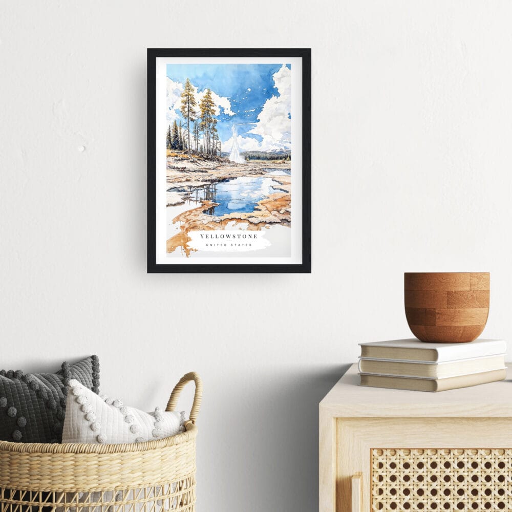 Yellowstone Geyser Watercolor Wall Art - Hallway - Portrait Yellowstone Geyser Watercolor Wall Art - Hallway - Portrait