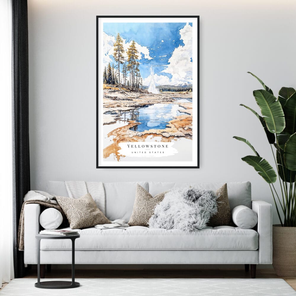 Yellowstone Geyser Watercolor Wall Art - Living Room - Portrait Yellowstone Geyser Watercolor Wall Art - Living Room - Portrait
