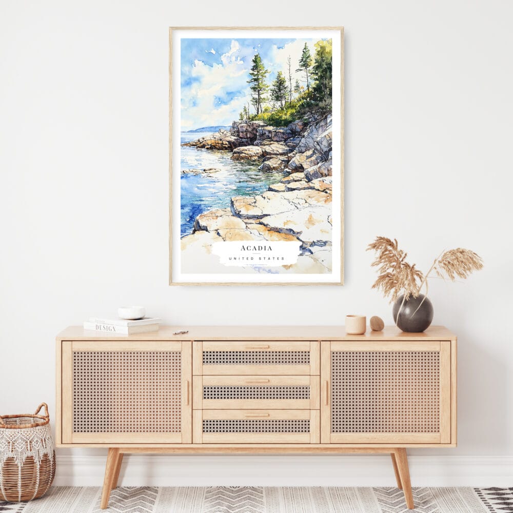 Acadia National Park Watercolor Art Print - Shelf - Portrait Acadia National Park Watercolor Art Print - Shelf - Portrait