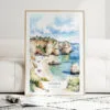 Algarve Beach Watercolor Art Print - Wood Frame standing on Floor