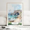 Algarve Portugal Watercolor Art Print - Wood Frame standing on Floor