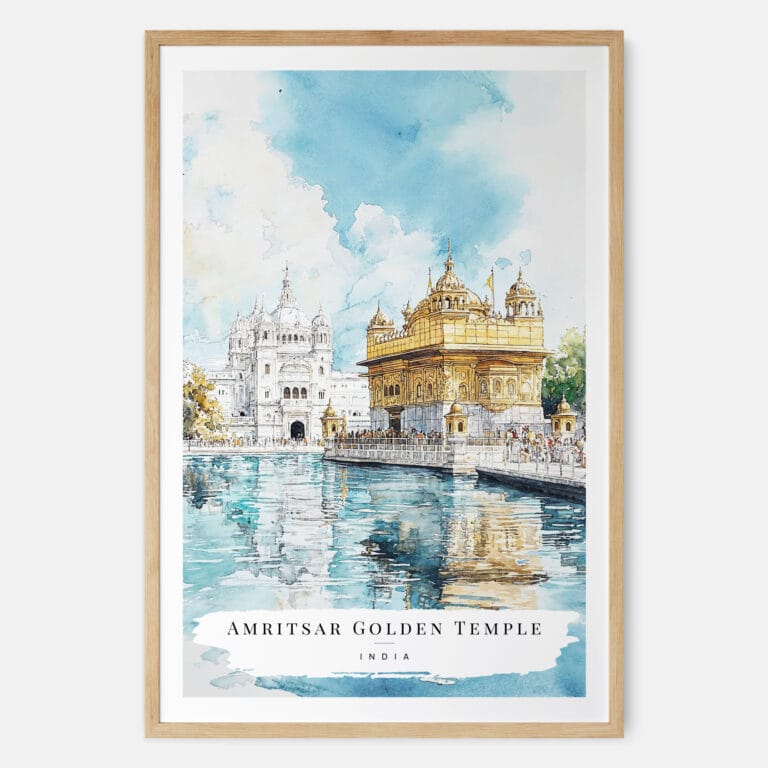 Amritsar Golden Temple Watercolor Art Print - Main - Wood Frame