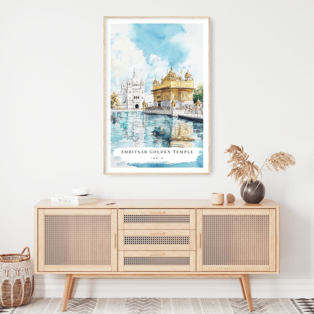 Amritsar Golden Temple Watercolor Art Print - Shelf - Portrait Amritsar Golden Temple Watercolor Art Print - Shelf - Portrait