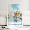 Amritsar Golden Temple Watercolor Art Print - Wood Frame standing on Floor