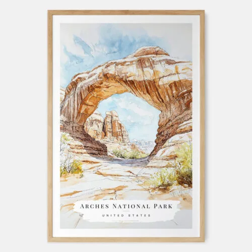 Arches National Park Watercolor Art Print - Main - Wood Frame