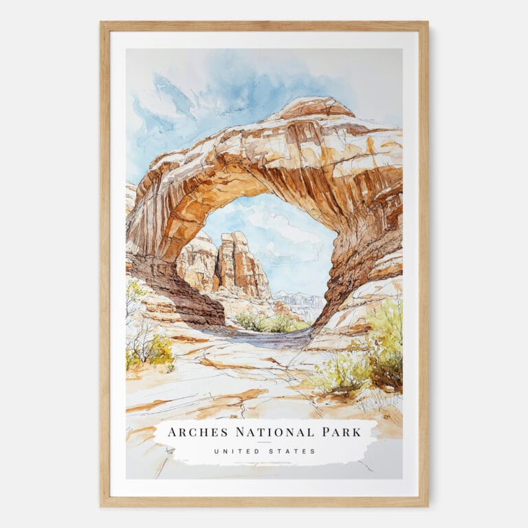 Arches National Park Watercolor Art Print - Main - Wood Frame