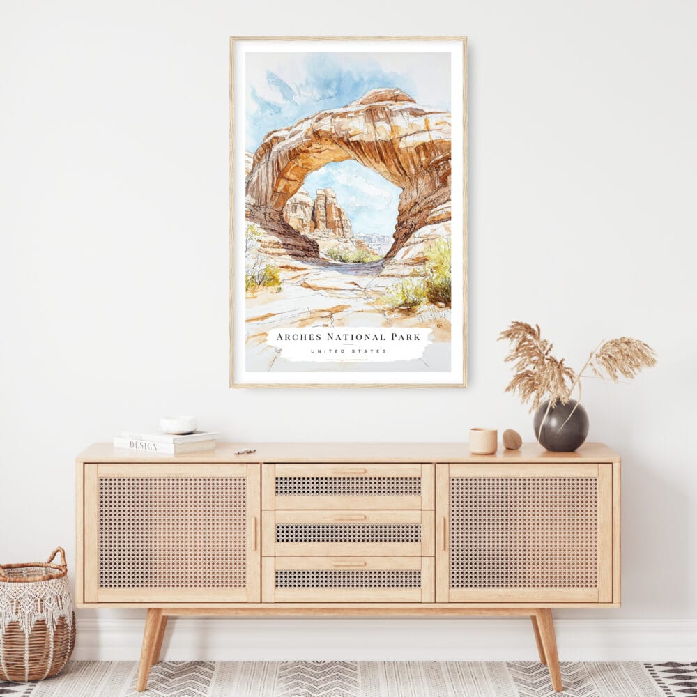 Arches National Park Watercolor Art Print - Shelf - Portrait Arches National Park Watercolor Art Print - Shelf - Portrait