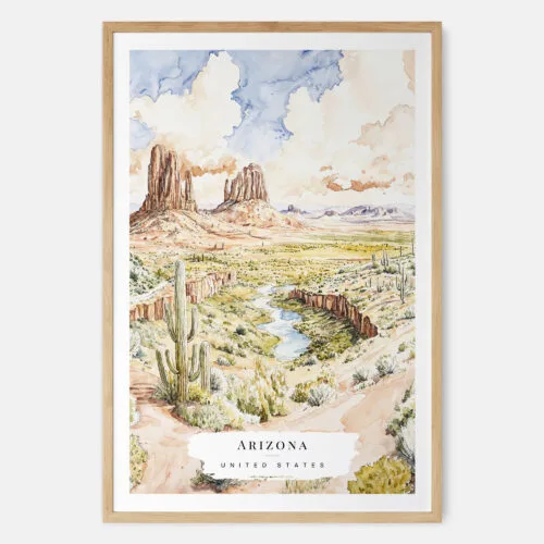 Arizona Watercolor Art Print - Main - Wood Frame