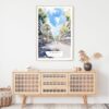 Barcelona Las Ramblas Watercolor Art Print - Shelf - Portrait
