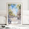 Barcelona Watercolor Art Print - Wood Frame standing on Floor