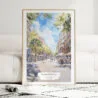 Barcelona Watercolor Art Print - Wood Frame standing on Floor