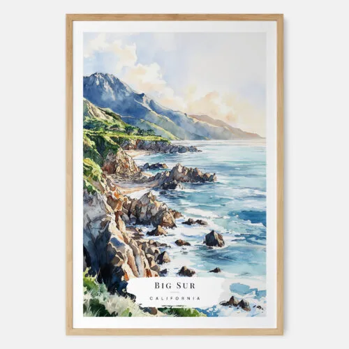 Big Sur Watercolor Art Print - Main - Wood Frame