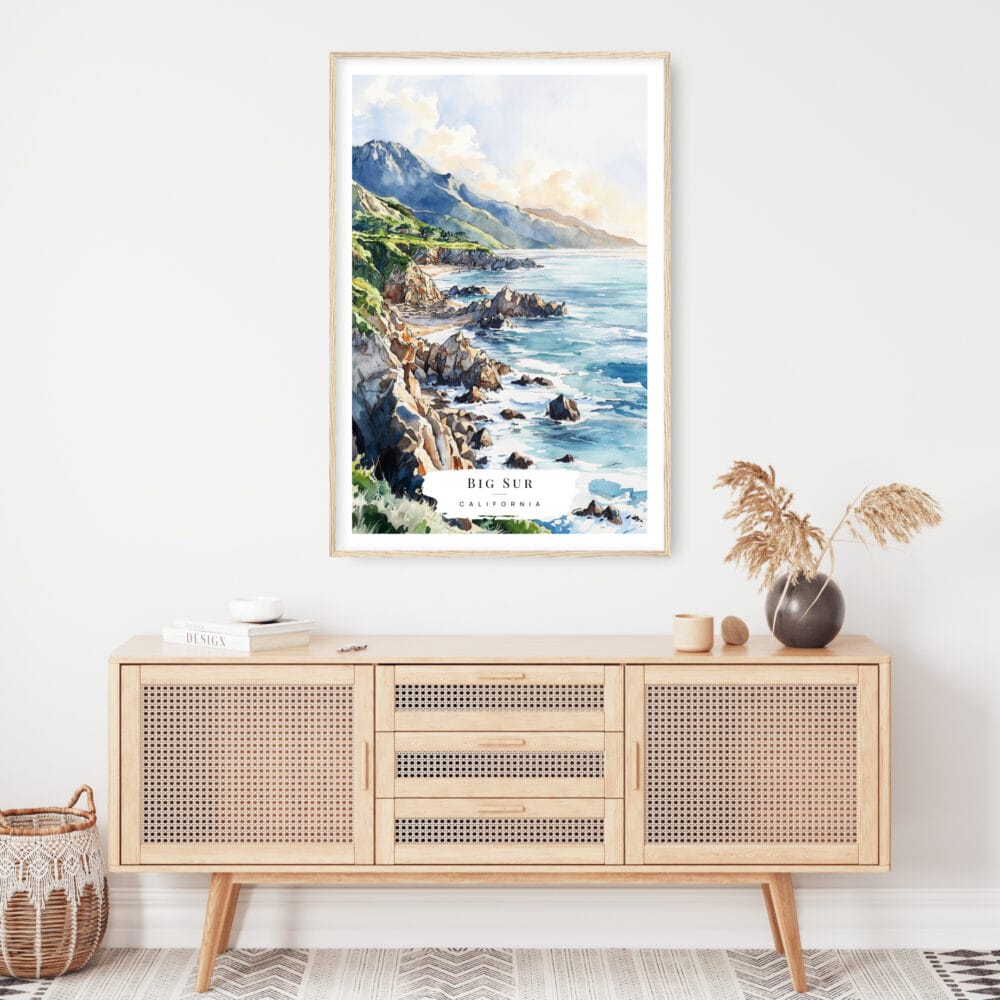 Big Sur Watercolor Art Print - Shelf - Portrait Big Sur Watercolor Art Print - Shelf - Portrait
