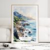 Big Sur Watercolor Art Print - Wood Frame standing on Floor