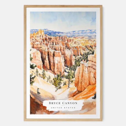 Bryce Canyon National Park Watercolor Art Print - Main - Wood Frame