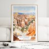 Bryce Canyon National Park Watercolor Art Print - Wood Frame standing on Floor