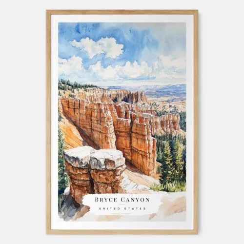 Bryce Canyon Watercolor Art Print - Main - Wood Frame