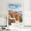 Bryce Canyon Watercolor Art Print - Wood Frame standing on Floor