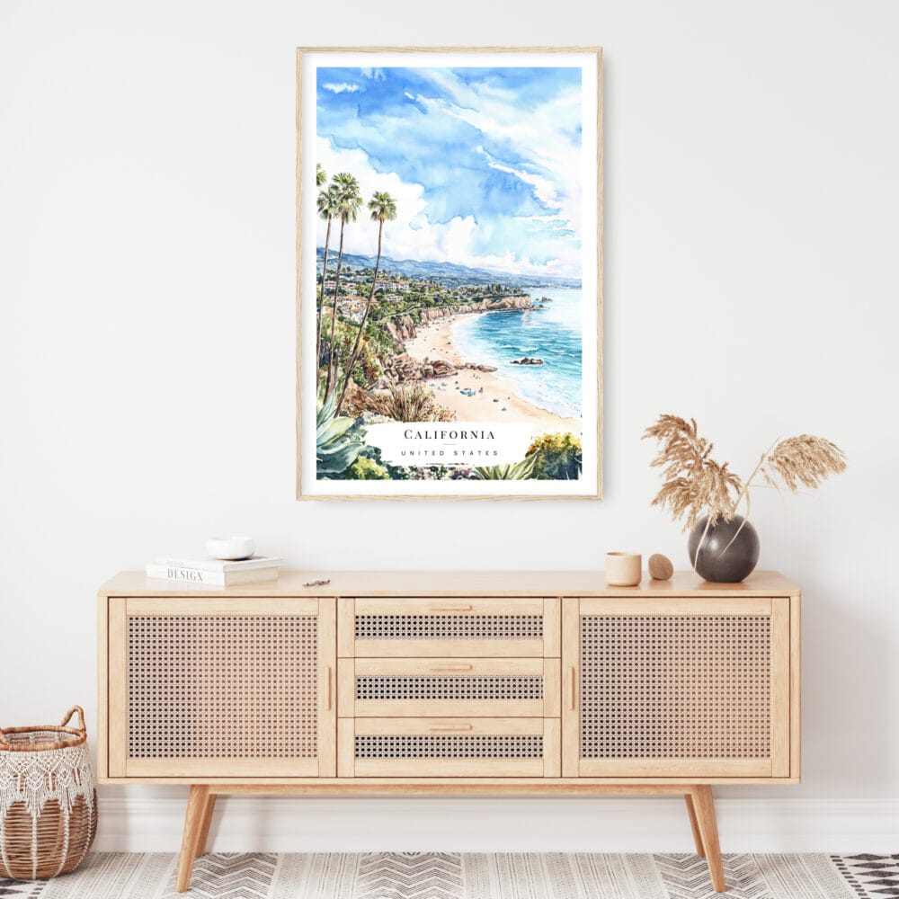 California Laguna Beach Watercolor Art Print - Shelf - Portrait California Laguna Beach Watercolor Art Print - Shelf - Portrait