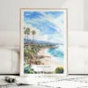 California Laguna Beach Watercolor Art Print - Wood Frame standing on Floor
