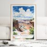 Canyonland Watercolor Art Print - Wood Frame standing on Floor