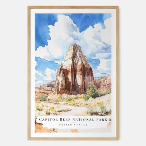 Capitol Reef National Park Watercolor Art Print - Main - Wood Frame