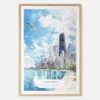 Chicago Skyline Watercolor Art Print - Main - Wood Frame