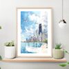 Chicago Skyline Watercolor Art Print on shelf