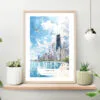 Chicago Skyline Watercolor Art Print on shelf