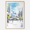 Chicago The Bean Cloud Gate Watercolor Art Print - Main - Wood Frame