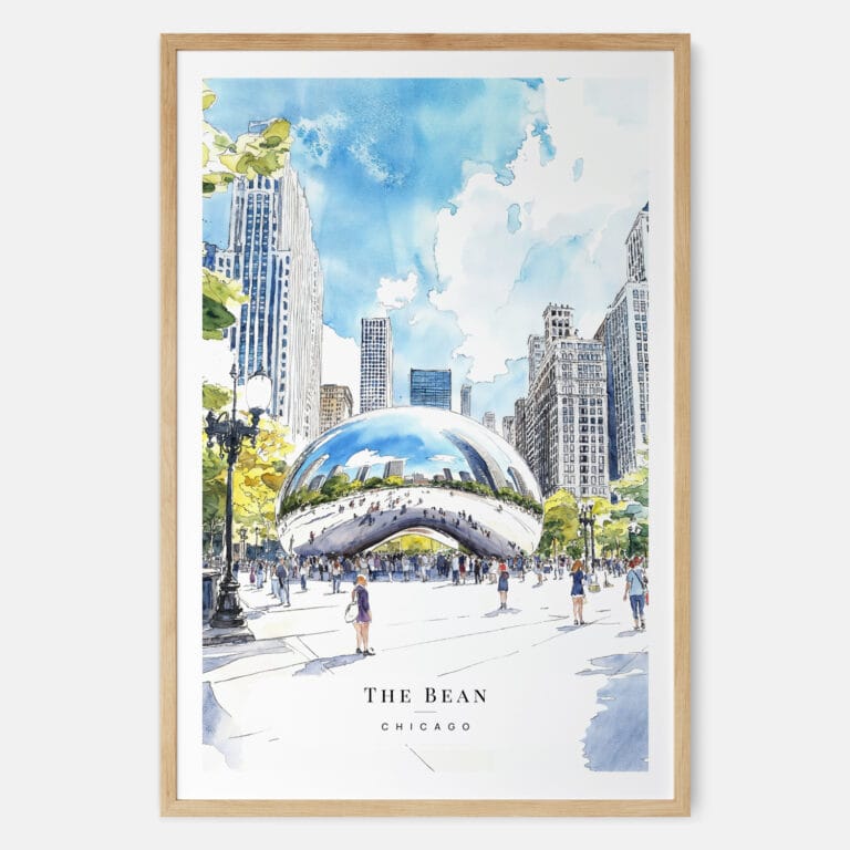 Chicago The Bean Cloud Gate Watercolor Art Print - Main - Wood Frame