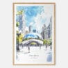 Chicago The Bean Cloud Gate Watercolor Art Print - Main - Wood Frame